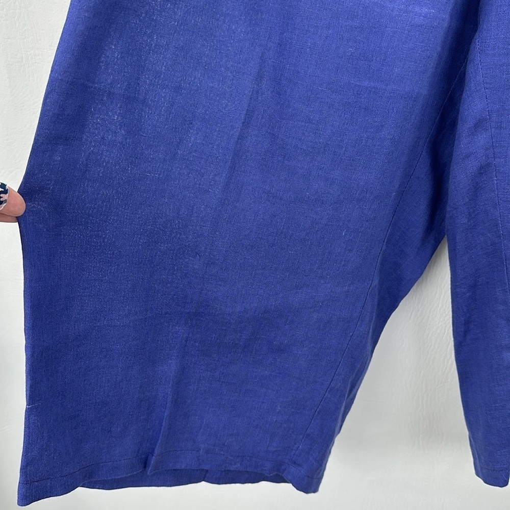 Flax Two-Piece Periwinkle Linen Cropped Wide leg Pantsuit - Picture 8 of 12